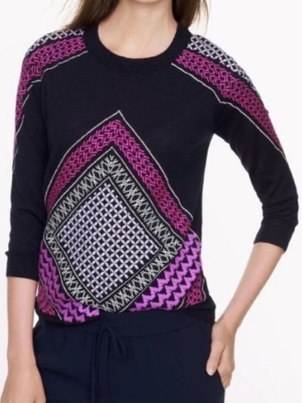 J. CREW Tippi Merino Wool Embroidered Tile Sweater XXS